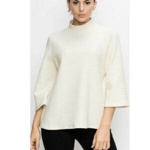 W5 Cream Waffle Weave Mock T Neck Top